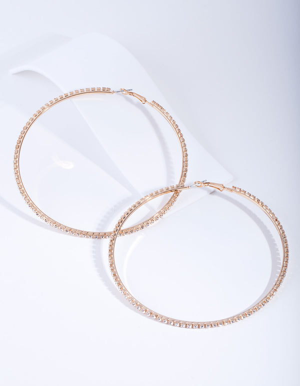 Gold Large Diamante Hoop Earrings