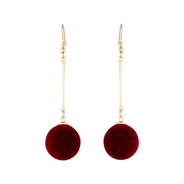 Burgundy Flocked Bead Drop Earrings