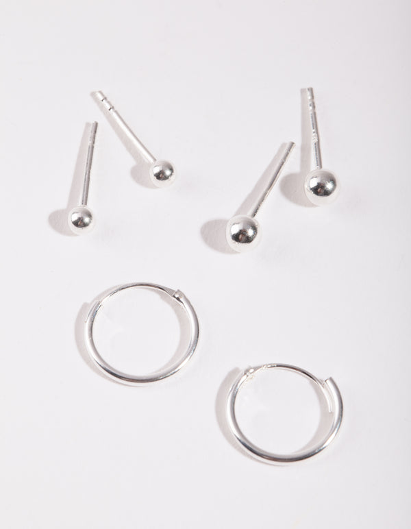 Sterling Silver Gradual Ball Hoop Earring Pack