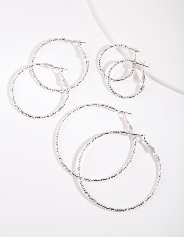 Silver Textured Hoop Earring Pack