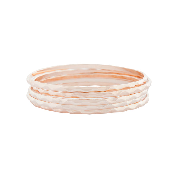 Rose Gold Hammer Bangle 5 Pack