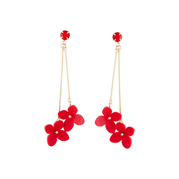 Red Acrylic Floral Drop Earrings