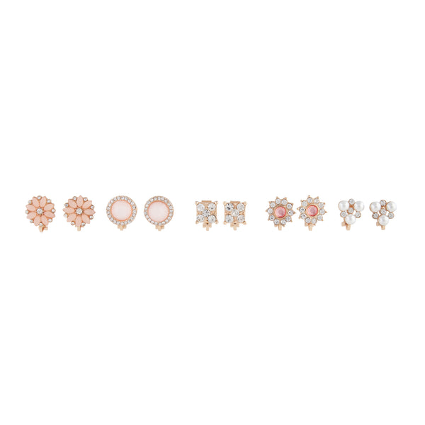 Pink Gold Floral Clip On Earring 5-Pack