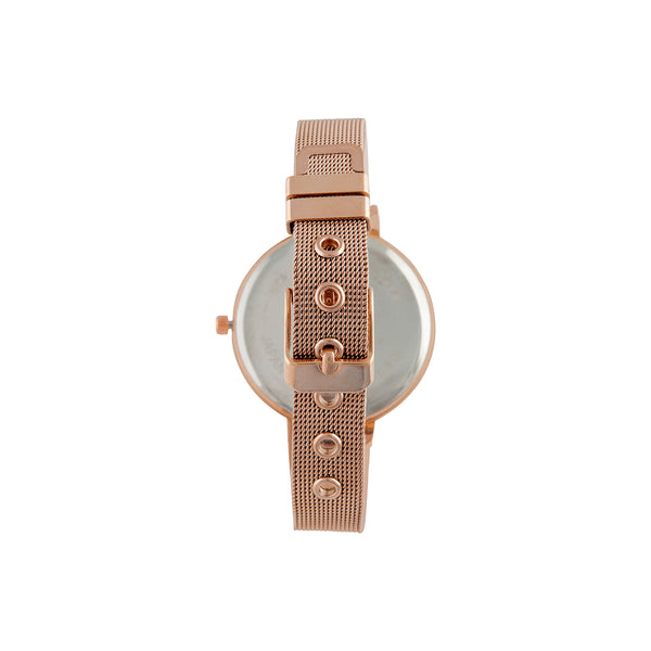 Rose Gold Thin Mesh Diamante Watch