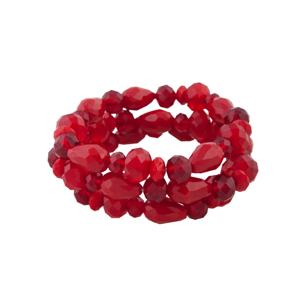 Red Glass Bead Stretch Bracelet 3 Pack