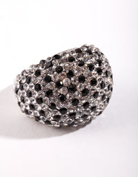 Black Silver Diamante Dome Ring - link has visual effect only