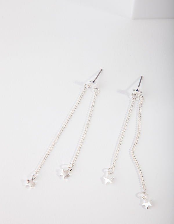 Silver Star Long Earrings