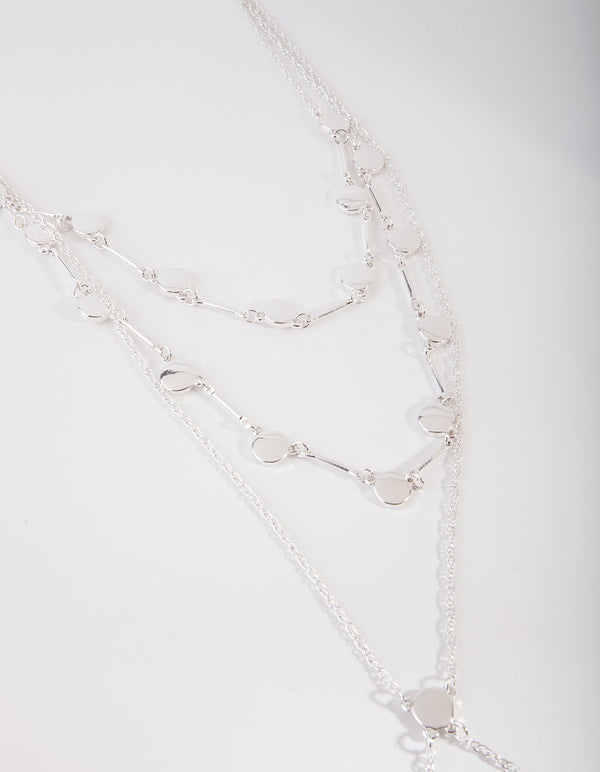 Silver Multi Row Y Shape Necklace