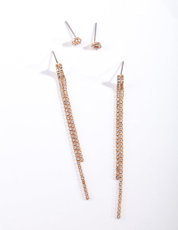 Gold Stud Drop Chain Earrings