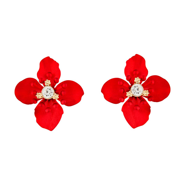 Red Dainty Detailed Petal Stud