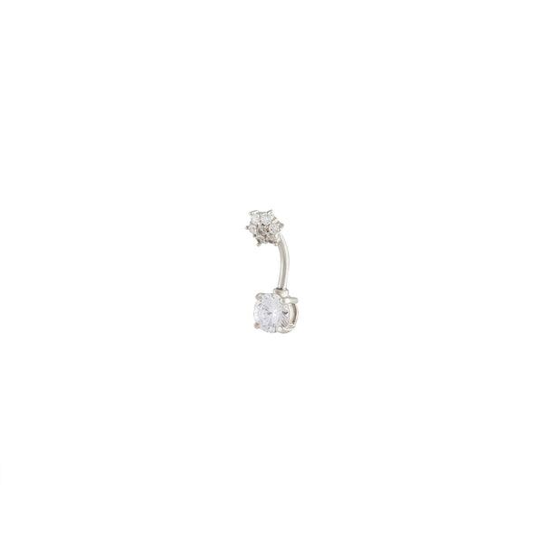 Rhodium Double Cubic Zirconia Flower Belly Bar