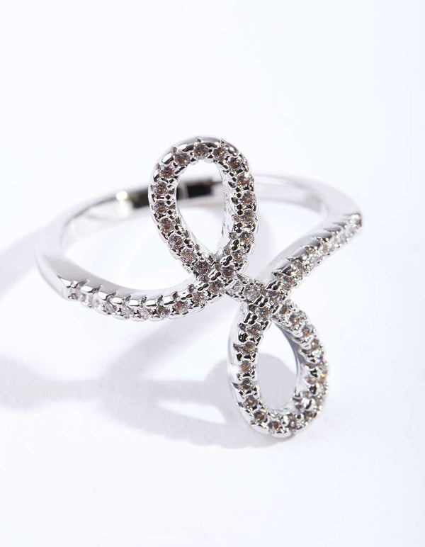 Rhodium Cubic Zirconia Looped Ring