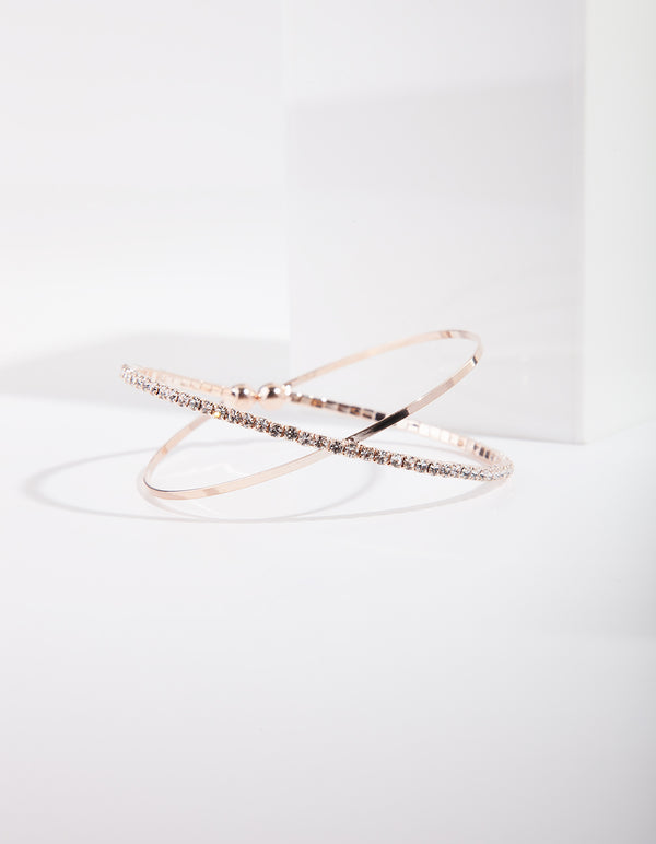 Rose Gold Diamante & Plain Cuff Bracelet