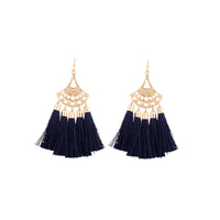 Gold Fan Drop 5 Navy Tassel Earrings - link has visual effect only