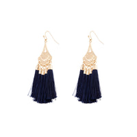 Gold Fan Drop 5 Navy Tassel Earrings - link has visual effect only