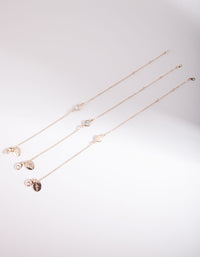 Rose Gold Round Semi Precious Stone Bracelet & Anklet 3 Pack - link has visual effect only