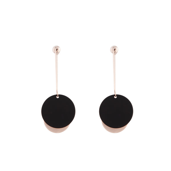 Rose Gold Coated Disc Matte Black Earrings