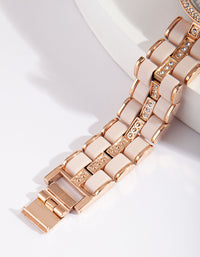 Rose Gold Pink Coated Link Watch - link has visual effect only