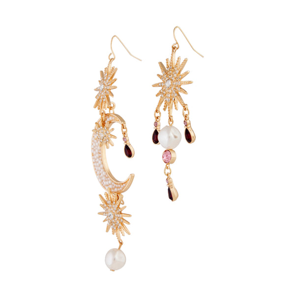 Pearly Celestial Drop Earrings In Gold