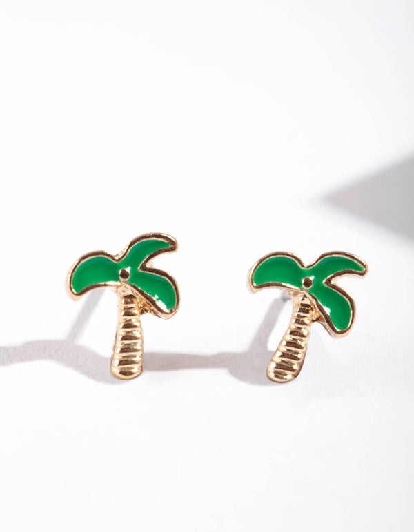 Gold Palm Tree Stud Earrings