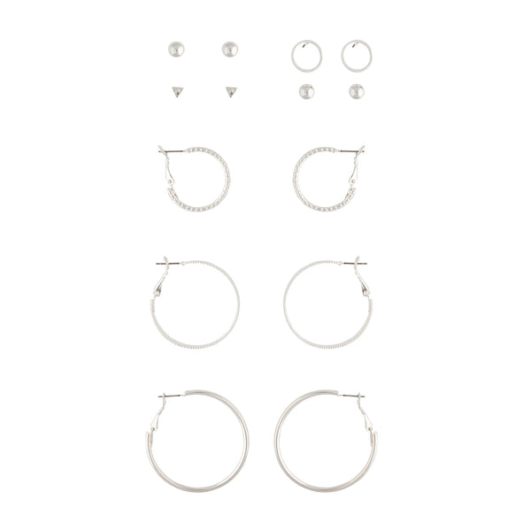 Silver Diamante Stud Hoop Earring Pack