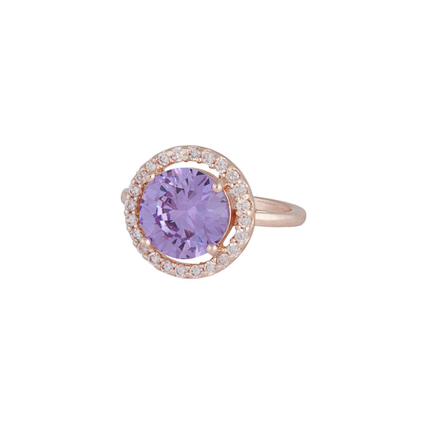 Rose Gold Purple Cubic Zirconia Round Surround Ring