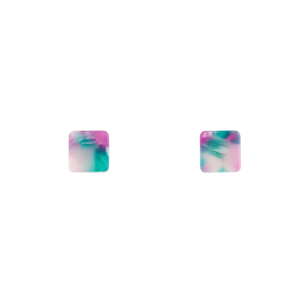 Rainbow Multi Resin Square Earrings