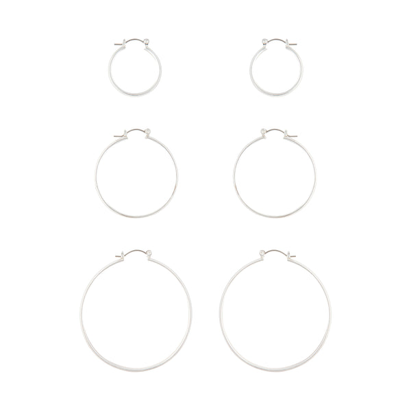 Silver Thick Hoop Gradual Earrings Trio