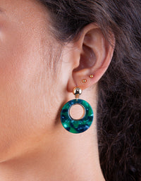 Gold Green Circle Acrylic Earrings - link has visual effect only