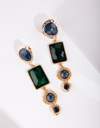 Gold Deep Ocean Blue Gem Earring - link has visual effect only