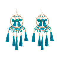 Green Statement Tassel Pom-Pom Earrings - link has visual effect only