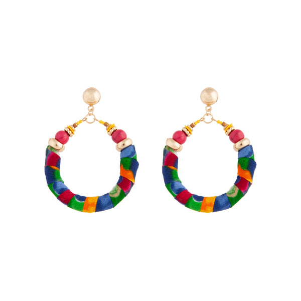 Multi Drop Circle Fabric Wrap Earrings