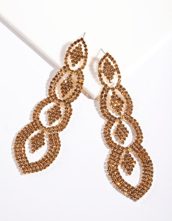 Brown Gold Diamante Drop Earrings