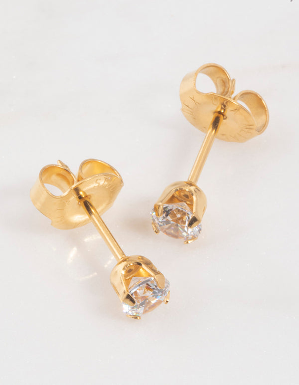 Gold 24K Cubic Zirconia Percing Stud 4mm