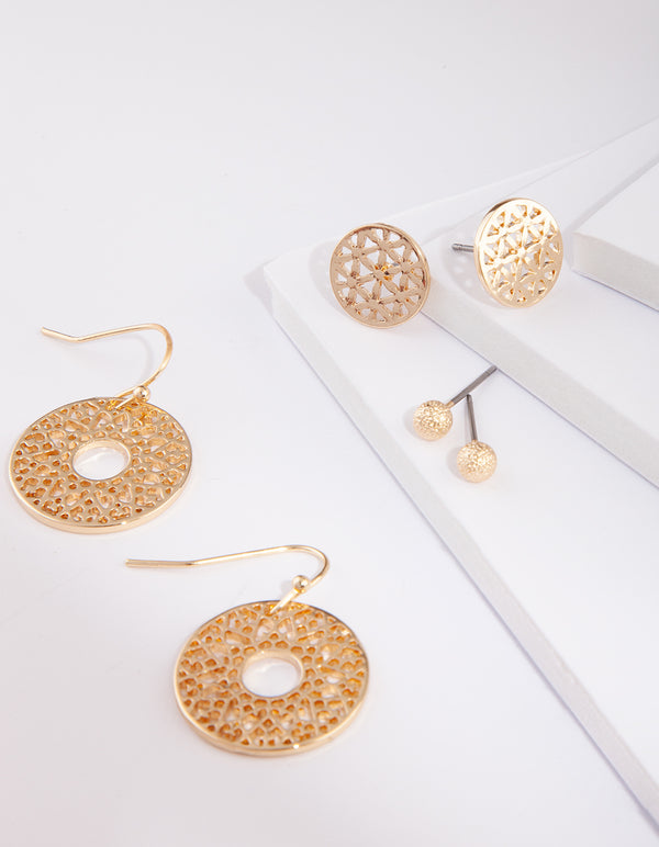 Gold Filigree Disc Earring Pack