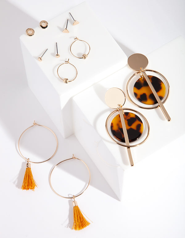 Gold Tortoiseshell Acrylic Earring 6-Pack