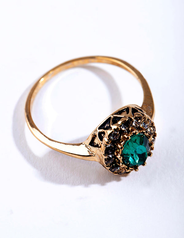 Gold Green Oval Engagement Ring