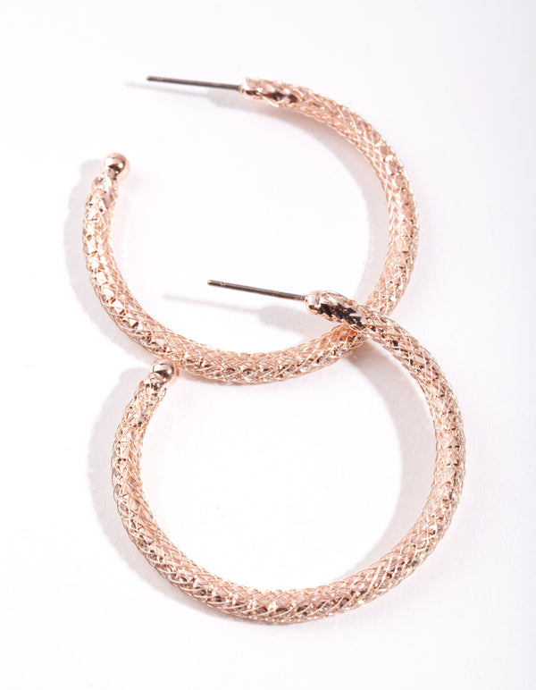 Rose Gold Diamante Mesh Hoop Earrings