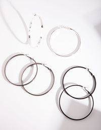 Silver Black Chunky Hoop Earring Pack - link has visual effect only