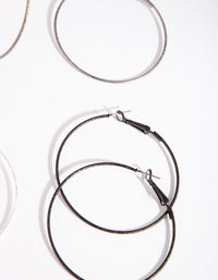 Silver Black Mixed Hoop Earring Pack - link has visual effect only