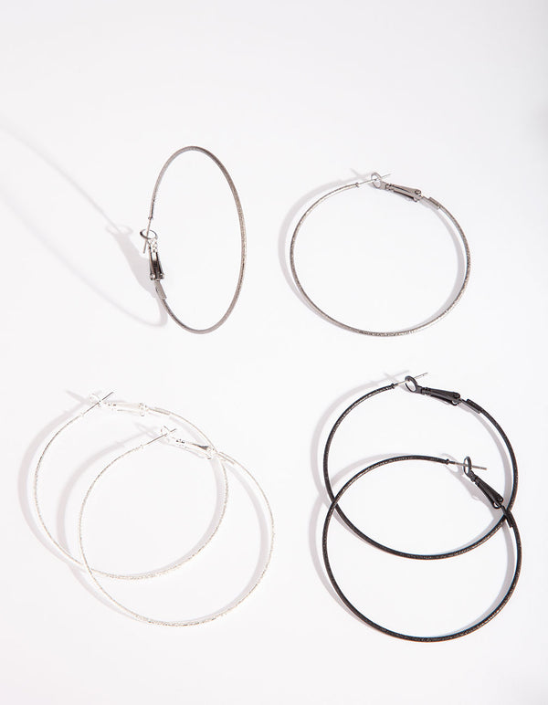 Silver Black Mixed Hoop Earring Pack