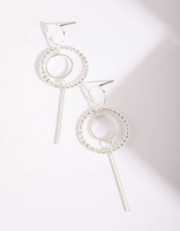 Silver Textured Drop Hoop Earrings