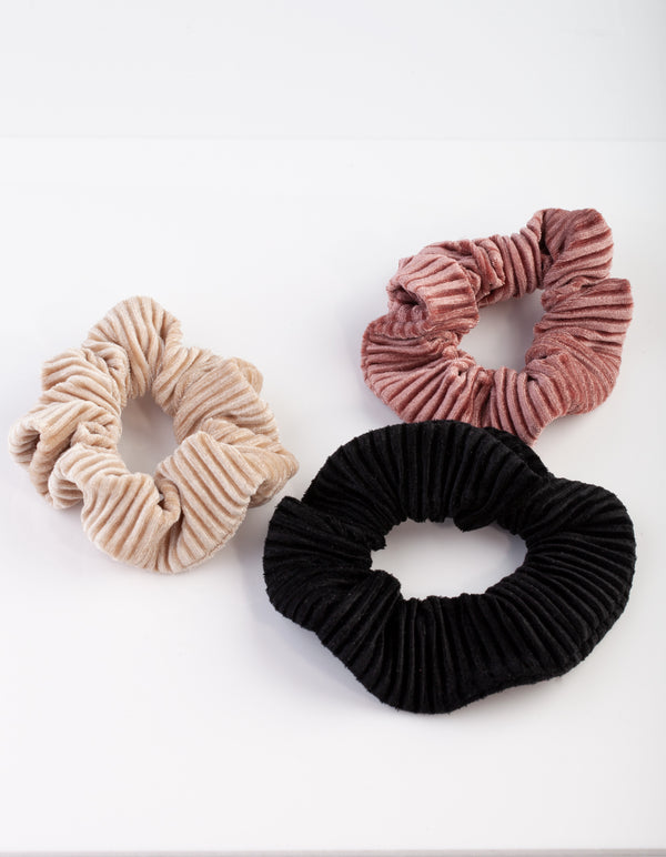 Neutral Velvet Cord Scrunchie Pack