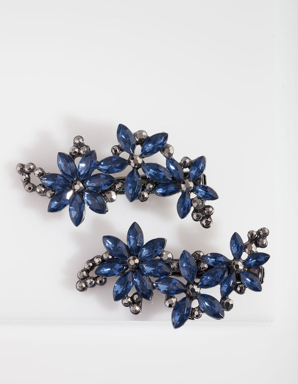 Gunmetal Mixed Crystal Floral Hair Clip