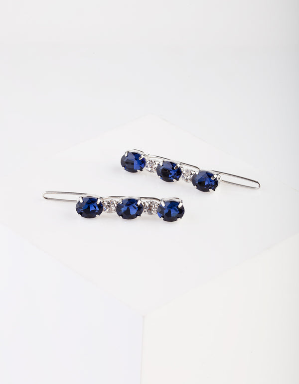 Blue Oval Stone Hair Clip Pack