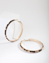 Gold Skinny Leopard Print Hoop Earrings - link has visual effect only