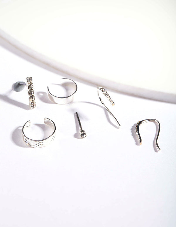 Silver Crystal Cuff Earring Pack