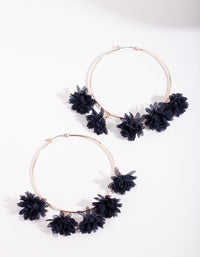 Navy Fabric Flower Hoop Earrings - link has visual effect only