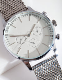 Silver Chunky Mesh Watch - link has visual effect only