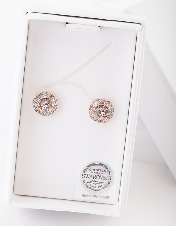 Rose Gold Pink Diamond Simulant Halo Stud Earrings